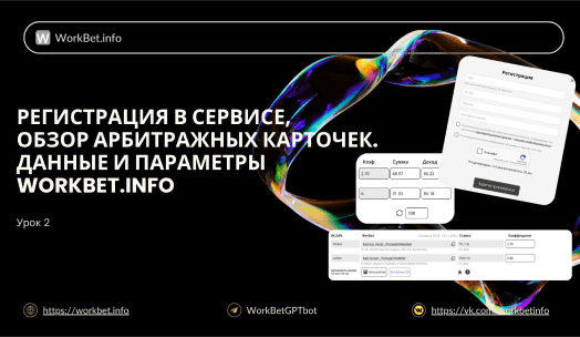 Регистрация в сервисе, обзор арбитражных карточек. Данные и параметры WorkBet.info Обложка 1